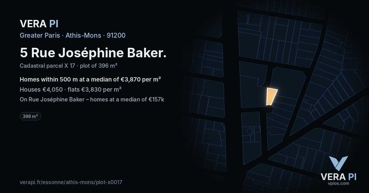 5 Rue Joséphine Baker, Athis-Mons at night – the plot lit, the parcels around coloured by the prices near them
