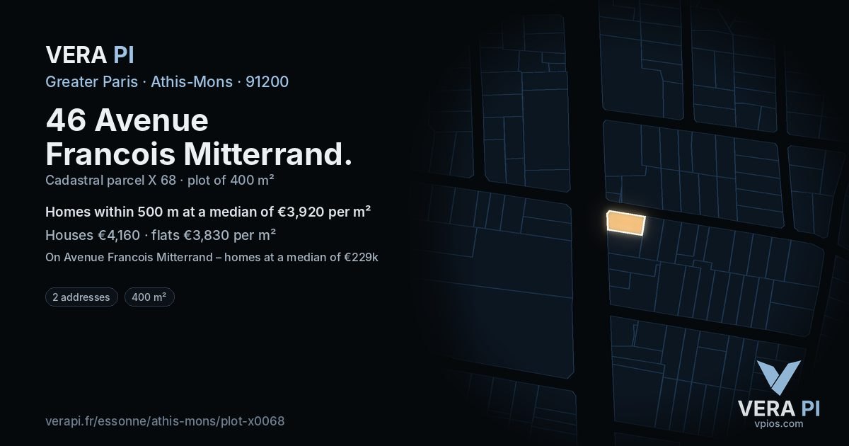 46 Avenue Francois Mitterrand, Athis-Mons at night – the plot lit, the parcels around coloured by the prices near them