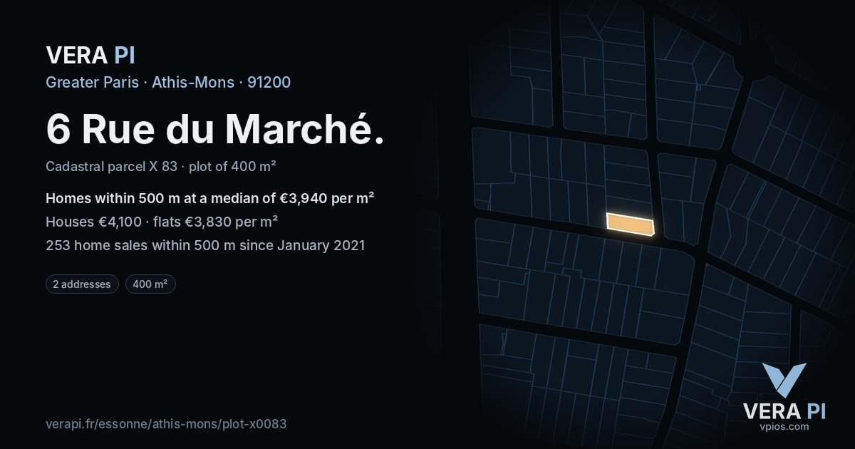 6 Rue du Marché, Athis-Mons at night – the plot lit, the parcels around coloured by the prices near them
