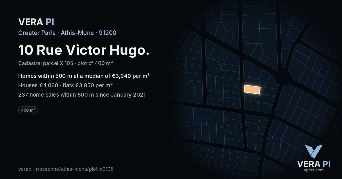 10 Rue Victor Hugo, Athis-Mons at night – the plot lit, the parcels around coloured by the prices near them