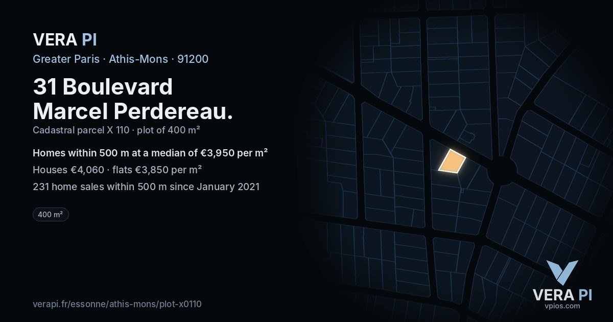 31 Boulevard Marcel Perdereau, Athis-Mons at night – the plot lit, the parcels around coloured by the prices near them