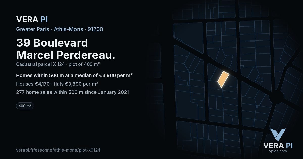 39 Boulevard Marcel Perdereau, Athis-Mons at night – the plot lit, the parcels around coloured by the prices near them