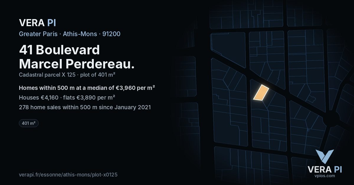 41 Boulevard Marcel Perdereau, Athis-Mons at night – the plot lit, the parcels around coloured by the prices near them
