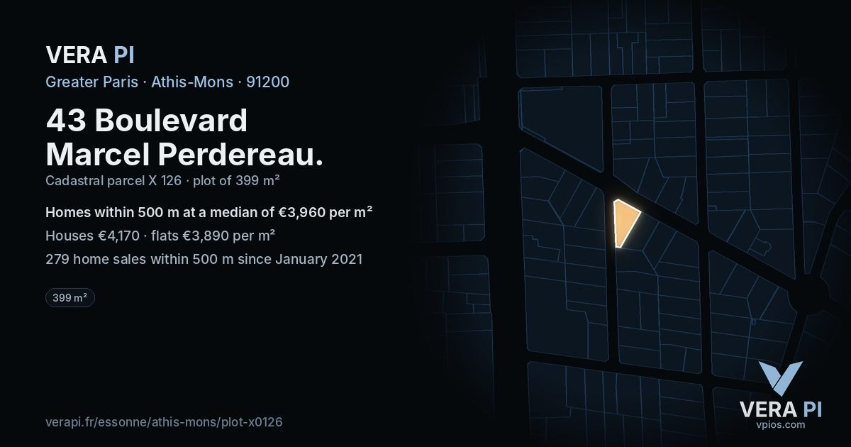 43 Boulevard Marcel Perdereau, Athis-Mons at night – the plot lit, the parcels around coloured by the prices near them