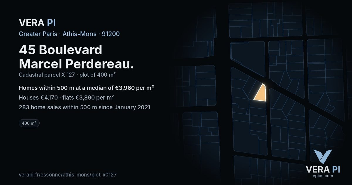 45 Boulevard Marcel Perdereau, Athis-Mons at night – the plot lit, the parcels around coloured by the prices near them