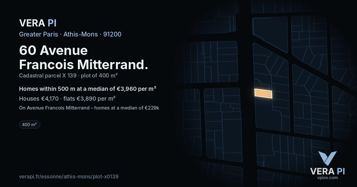 60 Avenue Francois Mitterrand, Athis-Mons at night – the plot lit, the parcels around coloured by the prices near them