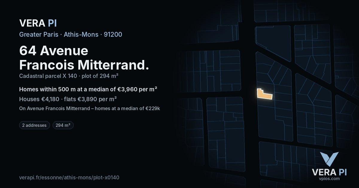 64 Avenue Francois Mitterrand, Athis-Mons at night – the plot lit, the parcels around coloured by the prices near them
