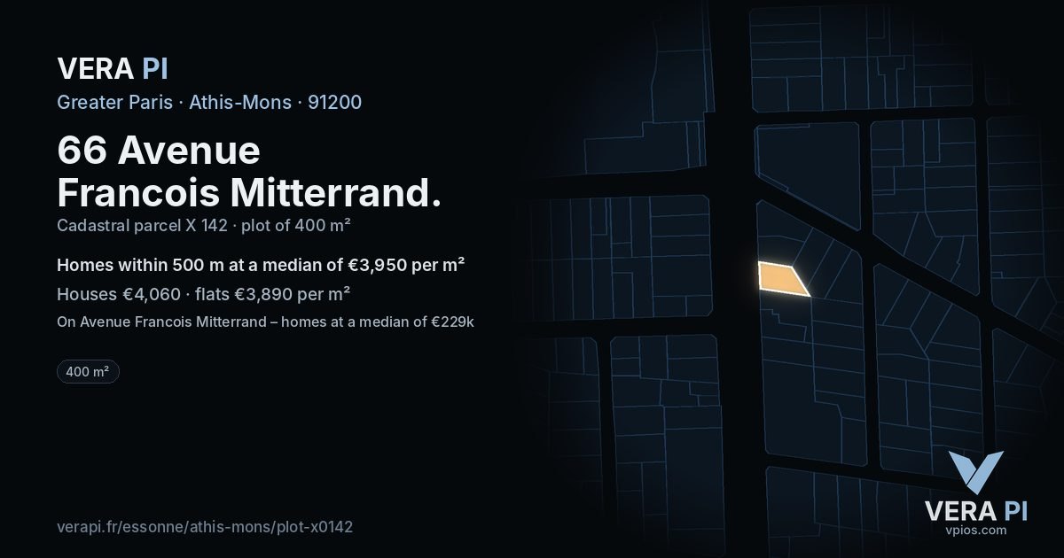 66 Avenue Francois Mitterrand, Athis-Mons at night – the plot lit, the parcels around coloured by the prices near them