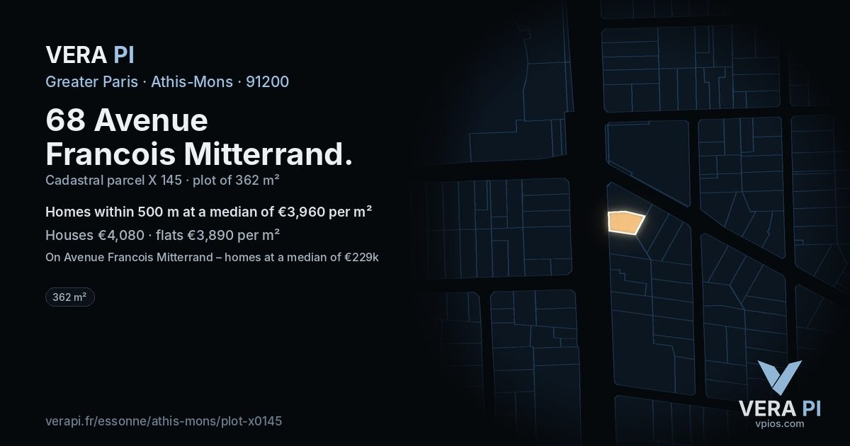 68 Avenue Francois Mitterrand, Athis-Mons at night – the plot lit, the parcels around coloured by the prices near them