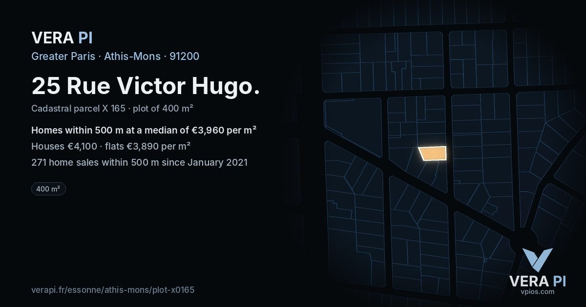 25 Rue Victor Hugo, Athis-Mons at night – the plot lit, the parcels around coloured by the prices near them