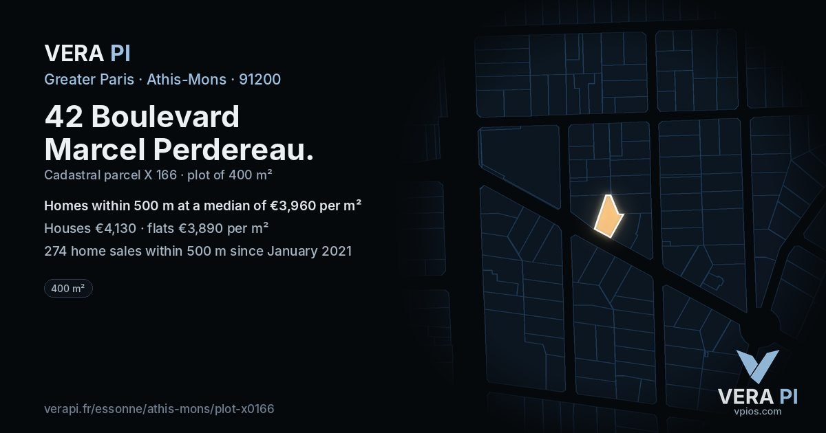 42 Boulevard Marcel Perdereau, Athis-Mons at night – the plot lit, the parcels around coloured by the prices near them