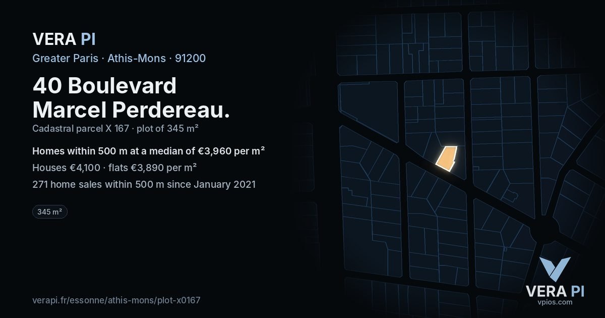 40 Boulevard Marcel Perdereau, Athis-Mons at night – the plot lit, the parcels around coloured by the prices near them