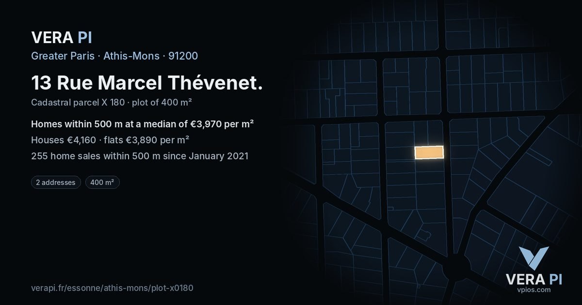 13 Rue Marcel Thévenet, Athis-Mons at night – the plot lit, the parcels around coloured by the prices near them