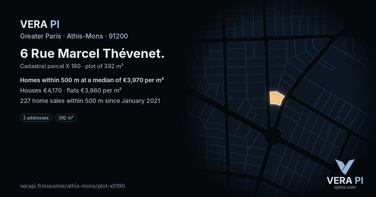 6 Rue Marcel Thévenet, Athis-Mons at night – the plot lit, the parcels around coloured by the prices near them