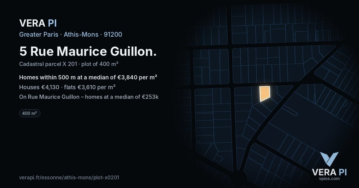 5 Rue Maurice Guillon, Athis-Mons at night – the plot lit, the parcels around coloured by the prices near them