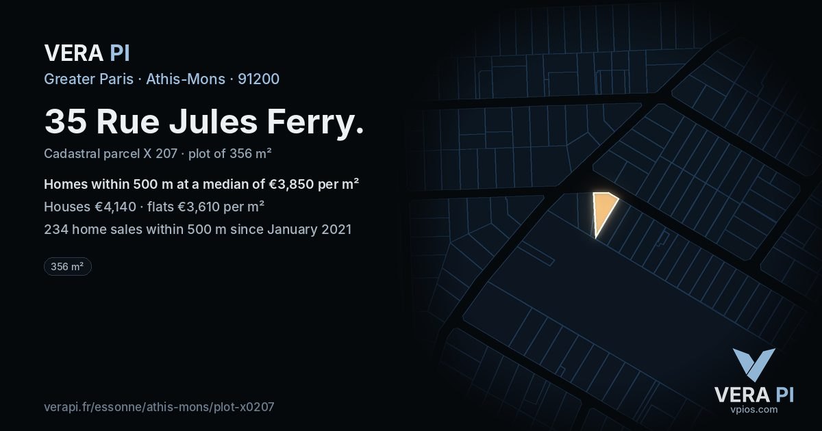 35 Rue Jules Ferry, Athis-Mons at night – the plot lit, the parcels around coloured by the prices near them