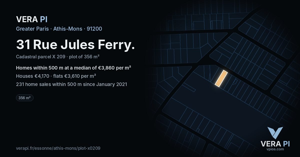31 Rue Jules Ferry, Athis-Mons at night – the plot lit, the parcels around coloured by the prices near them