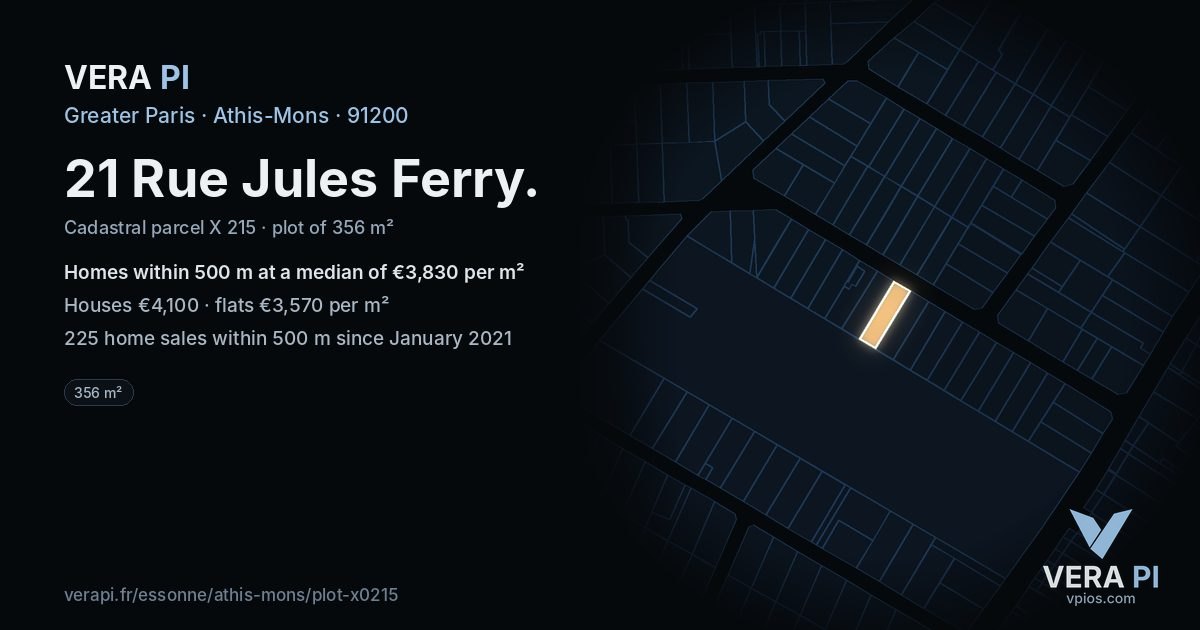 21 Rue Jules Ferry, Athis-Mons at night – the plot lit, the parcels around coloured by the prices near them