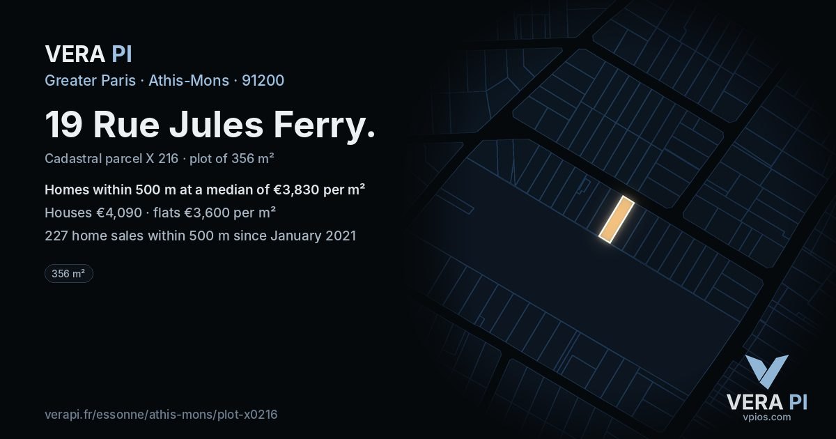 19 Rue Jules Ferry, Athis-Mons at night – the plot lit, the parcels around coloured by the prices near them