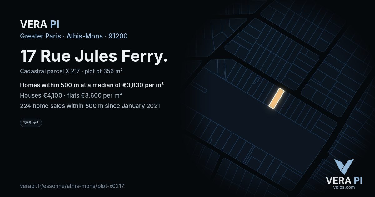 17 Rue Jules Ferry, Athis-Mons at night – the plot lit, the parcels around coloured by the prices near them