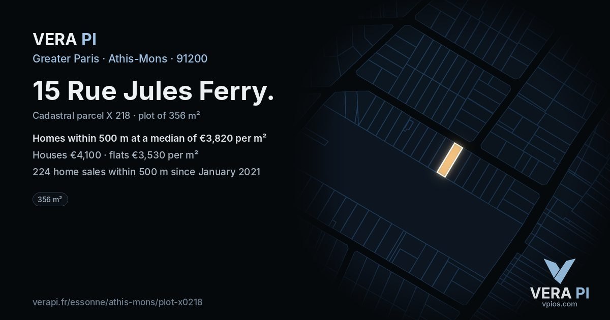 15 Rue Jules Ferry, Athis-Mons at night – the plot lit, the parcels around coloured by the prices near them