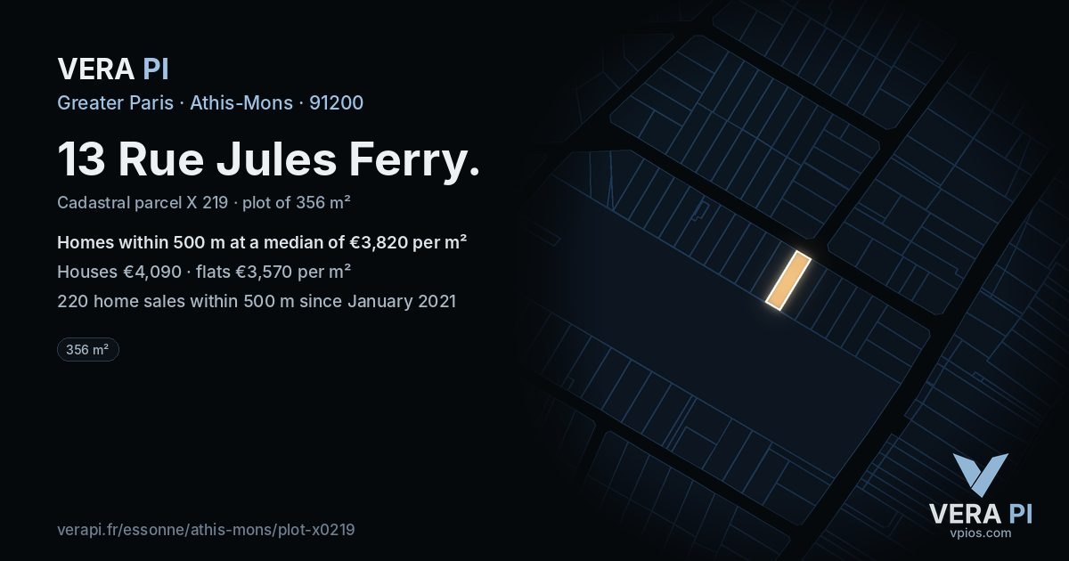 13 Rue Jules Ferry, Athis-Mons at night – the plot lit, the parcels around coloured by the prices near them