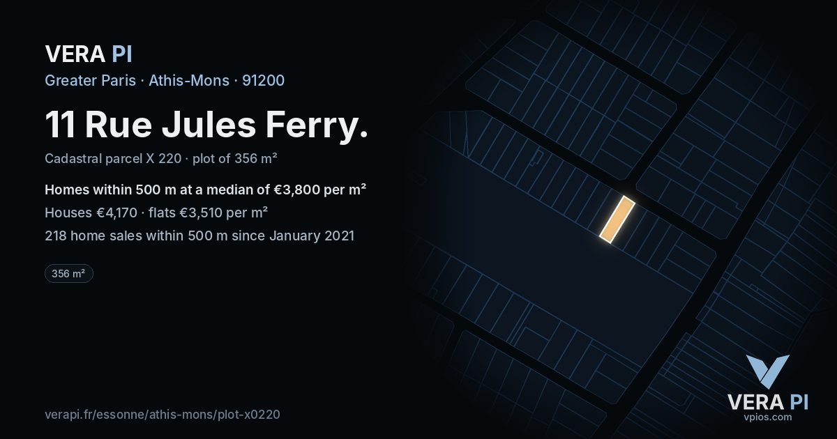 11 Rue Jules Ferry, Athis-Mons at night – the plot lit, the parcels around coloured by the prices near them