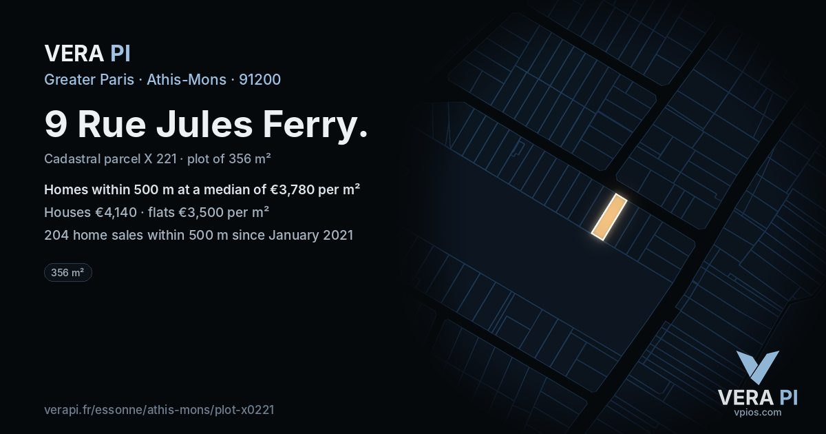 9 Rue Jules Ferry, Athis-Mons at night – the plot lit, the parcels around coloured by the prices near them