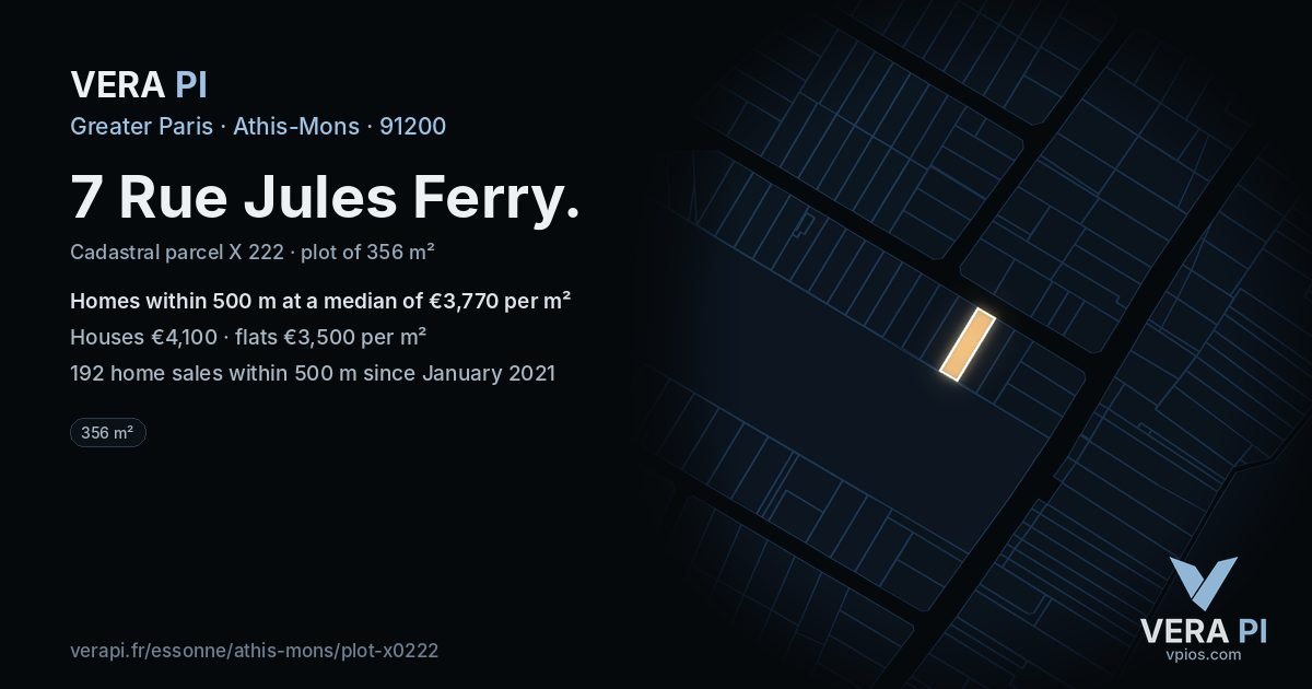 7 Rue Jules Ferry, Athis-Mons at night – the plot lit, the parcels around coloured by the prices near them