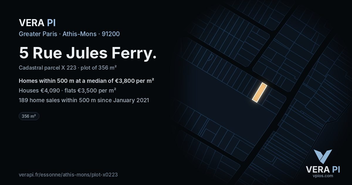 5 Rue Jules Ferry, Athis-Mons at night – the plot lit, the parcels around coloured by the prices near them