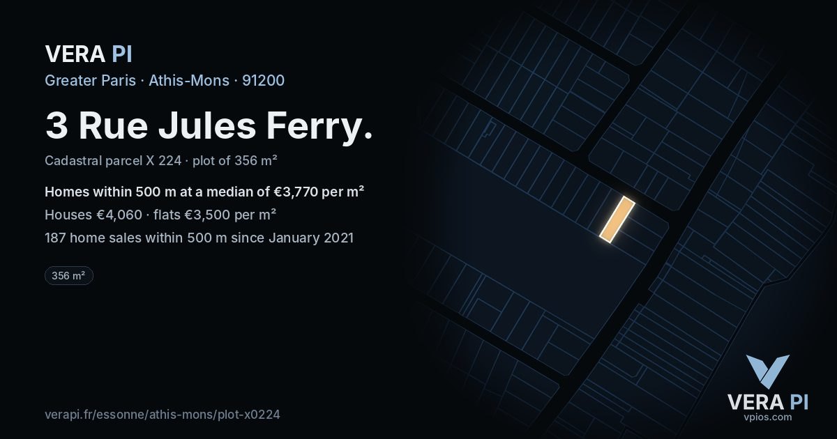 3 Rue Jules Ferry, Athis-Mons at night – the plot lit, the parcels around coloured by the prices near them