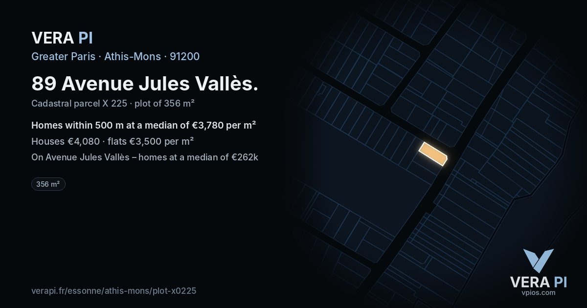 89 Avenue Jules Vallès, Athis-Mons at night – the plot lit, the parcels around coloured by the prices near them