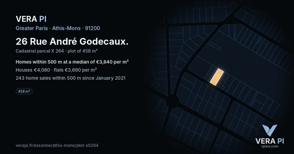 26 Rue André Godecaux, Athis-Mons at night – the plot lit, the parcels around coloured by the prices near them