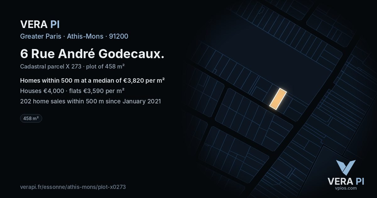 6 Rue André Godecaux, Athis-Mons at night – the plot lit, the parcels around coloured by the prices near them