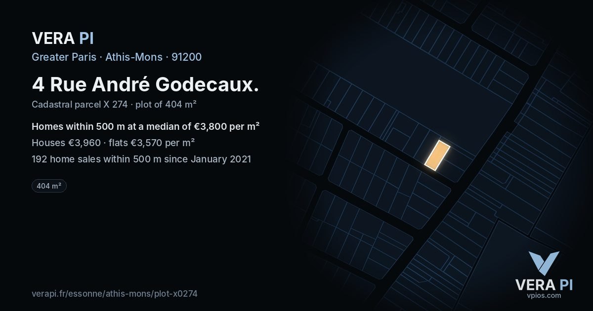 4 Rue André Godecaux, Athis-Mons at night – the plot lit, the parcels around coloured by the prices near them
