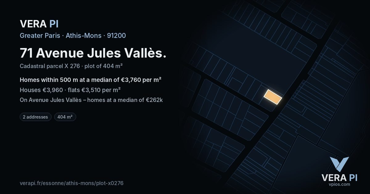 71 Avenue Jules Vallès, Athis-Mons at night – the plot lit, the parcels around coloured by the prices near them