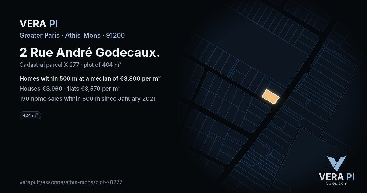 2 Rue André Godecaux, Athis-Mons at night – the plot lit, the parcels around coloured by the prices near them