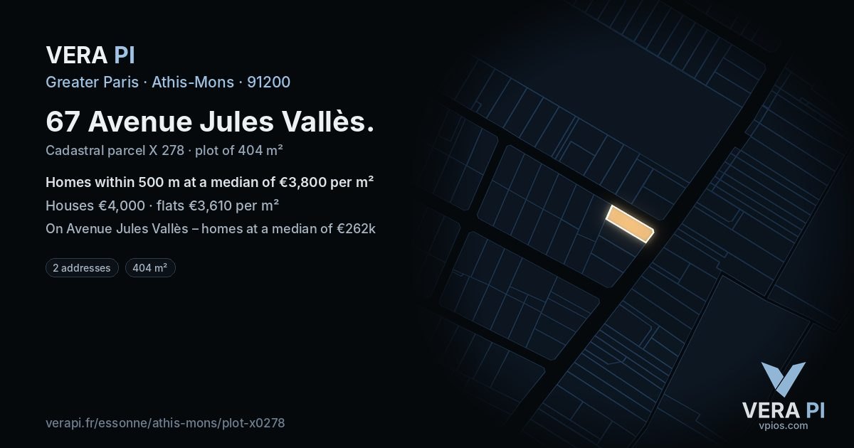 67 Avenue Jules Vallès, Athis-Mons at night – the plot lit, the parcels around coloured by the prices near them