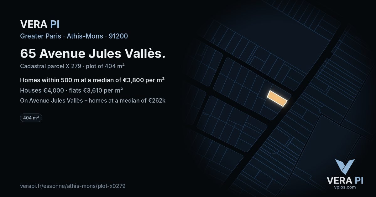 65 Avenue Jules Vallès, Athis-Mons at night – the plot lit, the parcels around coloured by the prices near them