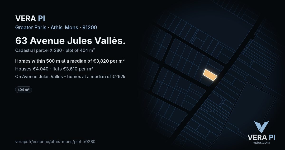 63 Avenue Jules Vallès, Athis-Mons at night – the plot lit, the parcels around coloured by the prices near them