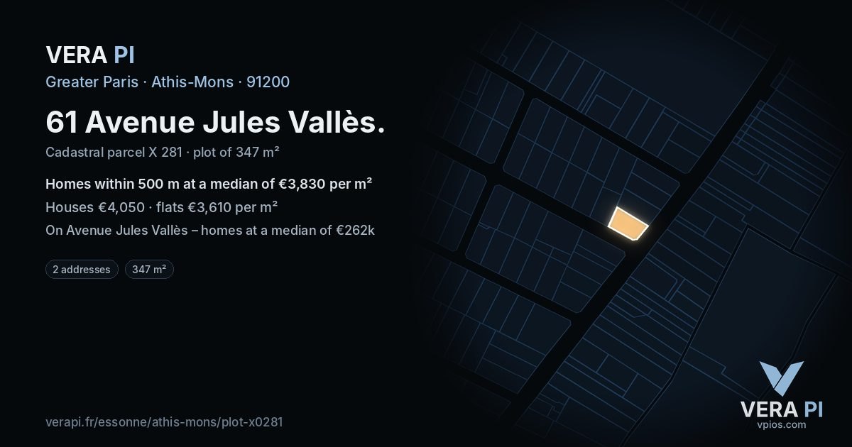 61 Avenue Jules Vallès, Athis-Mons at night – the plot lit, the parcels around coloured by the prices near them
