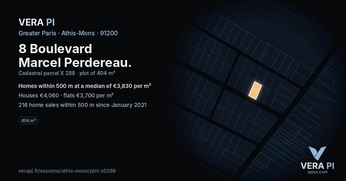 8 Boulevard Marcel Perdereau, Athis-Mons at night – the plot lit, the parcels around coloured by the prices near them