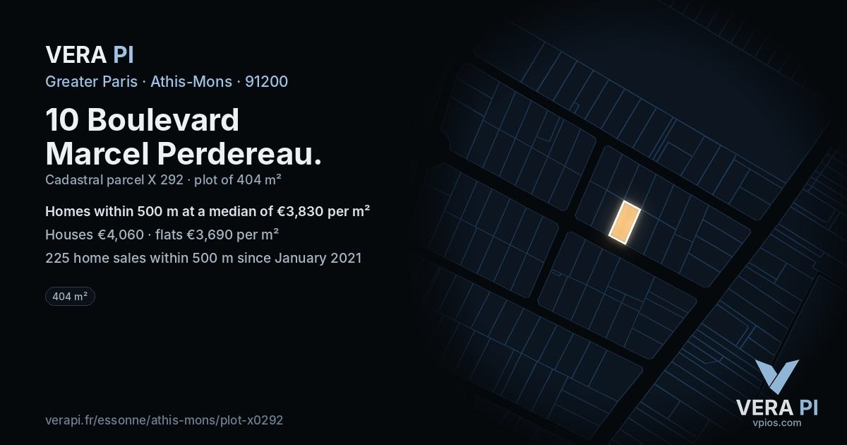 10 Boulevard Marcel Perdereau, Athis-Mons at night – the plot lit, the parcels around coloured by the prices near them