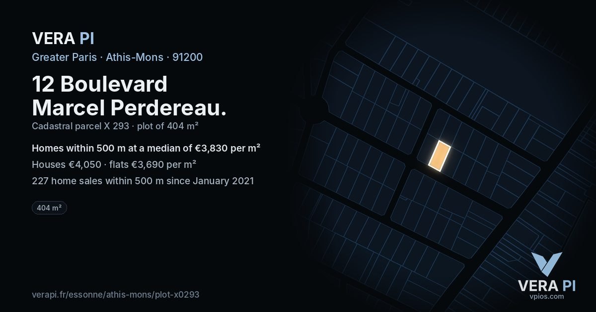 12 Boulevard Marcel Perdereau, Athis-Mons at night – the plot lit, the parcels around coloured by the prices near them