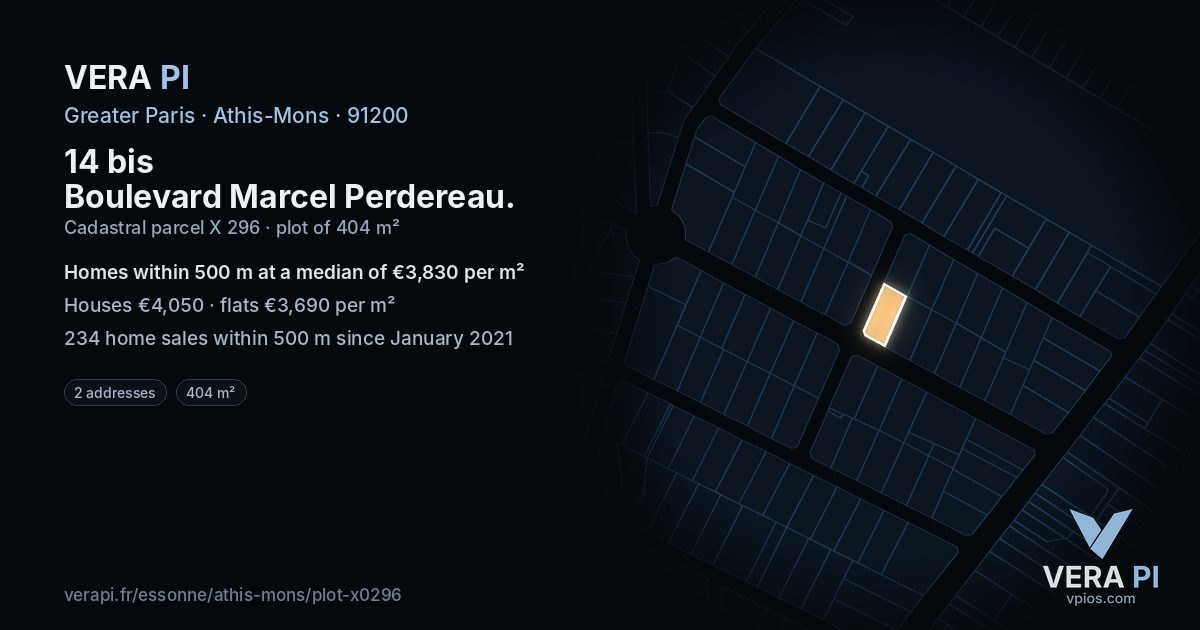 14 bis Boulevard Marcel Perdereau, Athis-Mons at night – the plot lit, the parcels around coloured by the prices near them