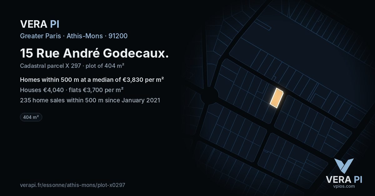 15 Rue André Godecaux, Athis-Mons at night – the plot lit, the parcels around coloured by the prices near them