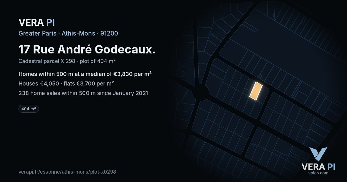 17 Rue André Godecaux, Athis-Mons at night – the plot lit, the parcels around coloured by the prices near them