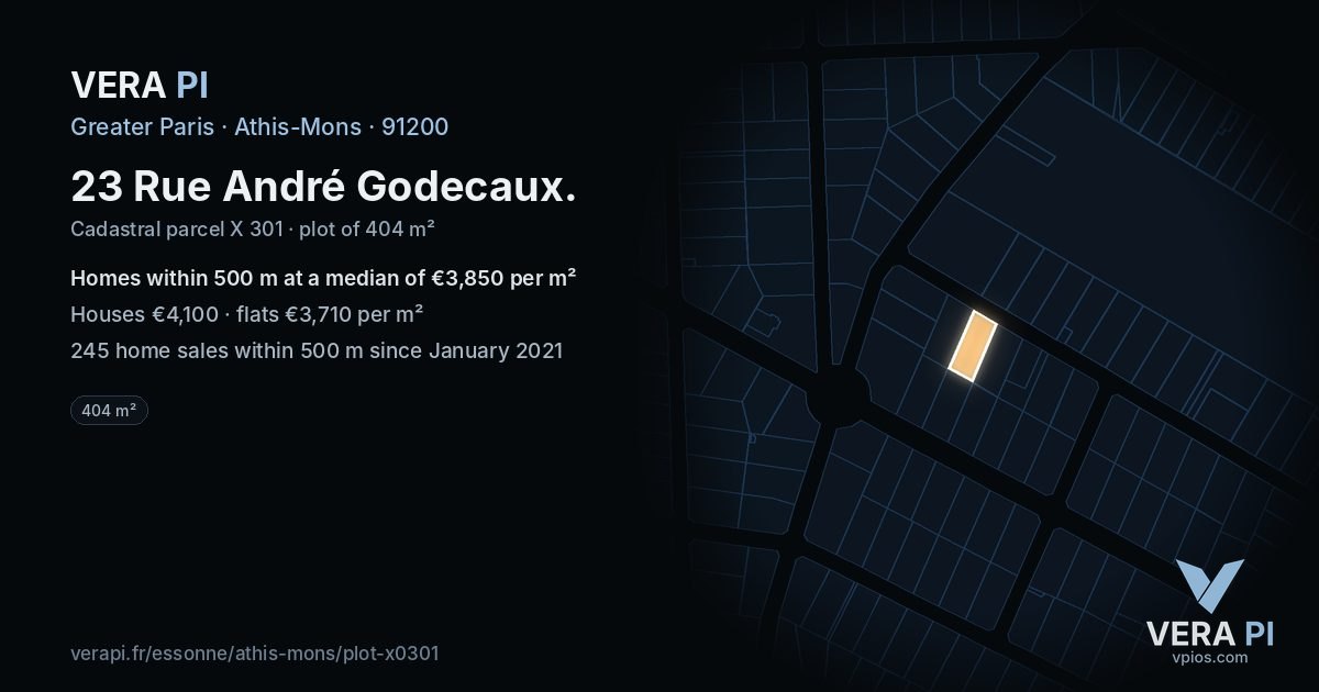 23 Rue André Godecaux, Athis-Mons at night – the plot lit, the parcels around coloured by the prices near them