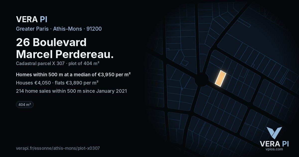 26 Boulevard Marcel Perdereau, Athis-Mons at night – the plot lit, the parcels around coloured by the prices near them