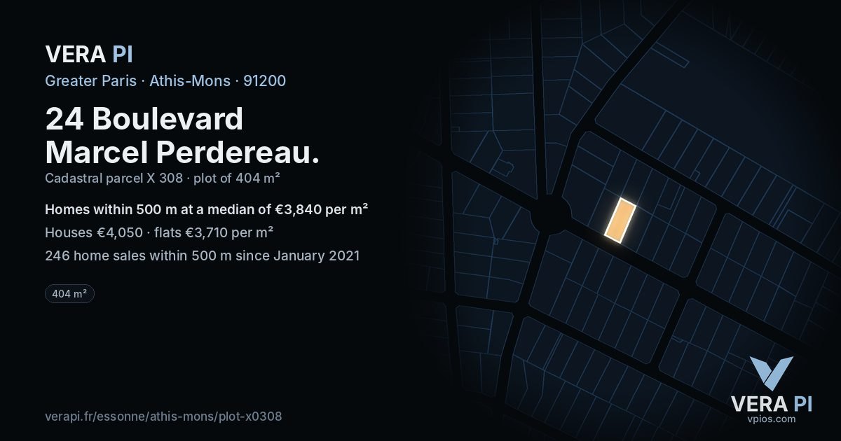 24 Boulevard Marcel Perdereau, Athis-Mons at night – the plot lit, the parcels around coloured by the prices near them